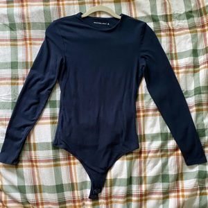 Abercrombie & Fitch Long Sleeve Cotton Seamless Fabric Crew Bodysuit| Navy Blue